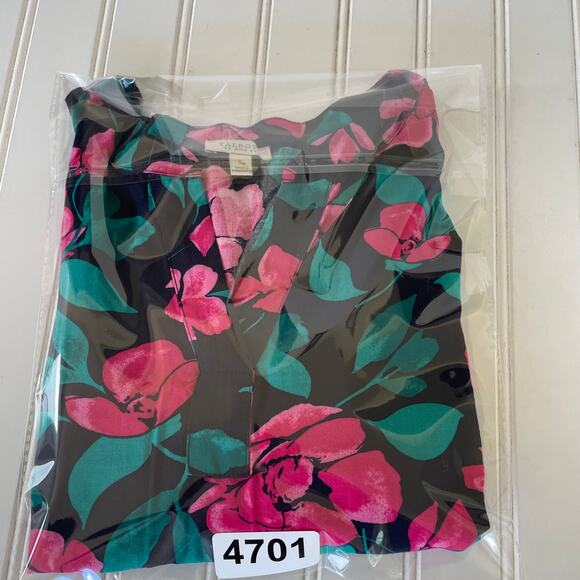 Talbots Size S/P Black Pink Green Floral blouse - Picture 9 of 9